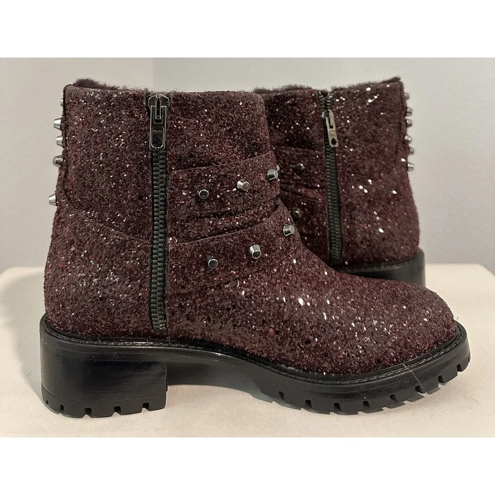 Ross & Snow Cabernet Glitter Stefana Weatherproof Womens Booties Shearling Sz 6